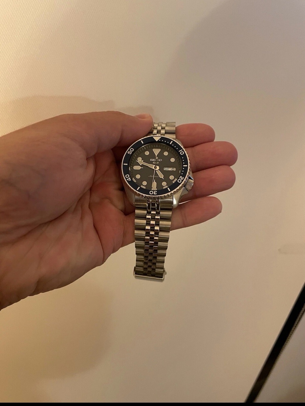 Seiko Silver Stainless Steel Watch With Navy Blue Dial